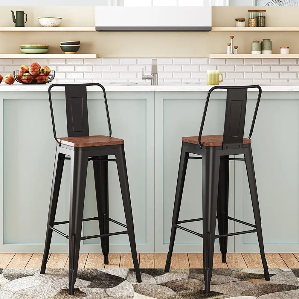Set of 2/4 High Bar Stools - Black, Metal image