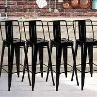 Set of 4 Bar Stools Industrial Style - Black Metal