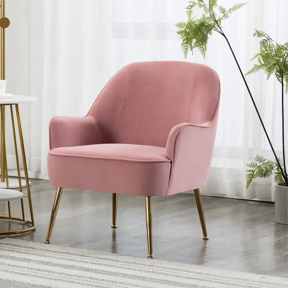 Shell-Back Armchair with Gold Legs - Velvet