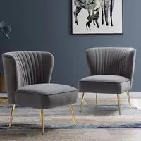 Shell-Style Accent Chair - Velvet, Gold Metal