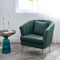 Single Armchair with Gold Legs - Green, Velvet