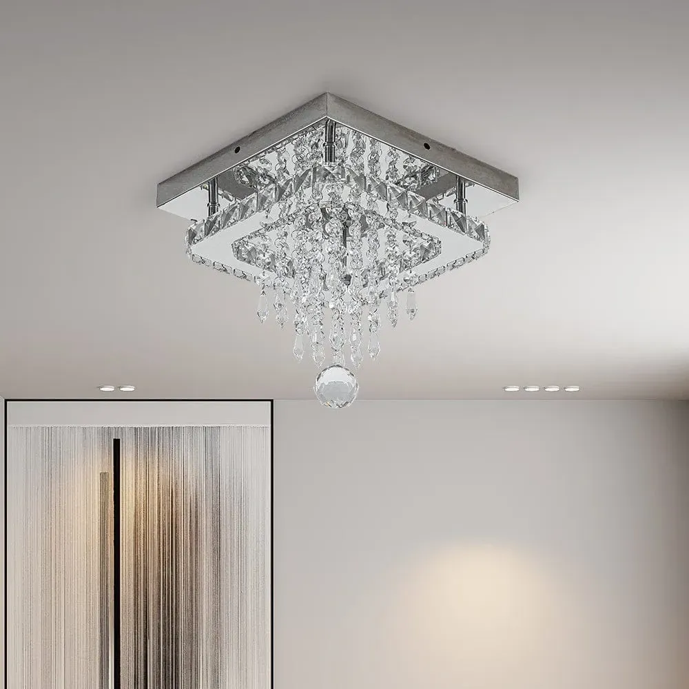 Square Crystal Ceiling Light with Droplets - Chrome image