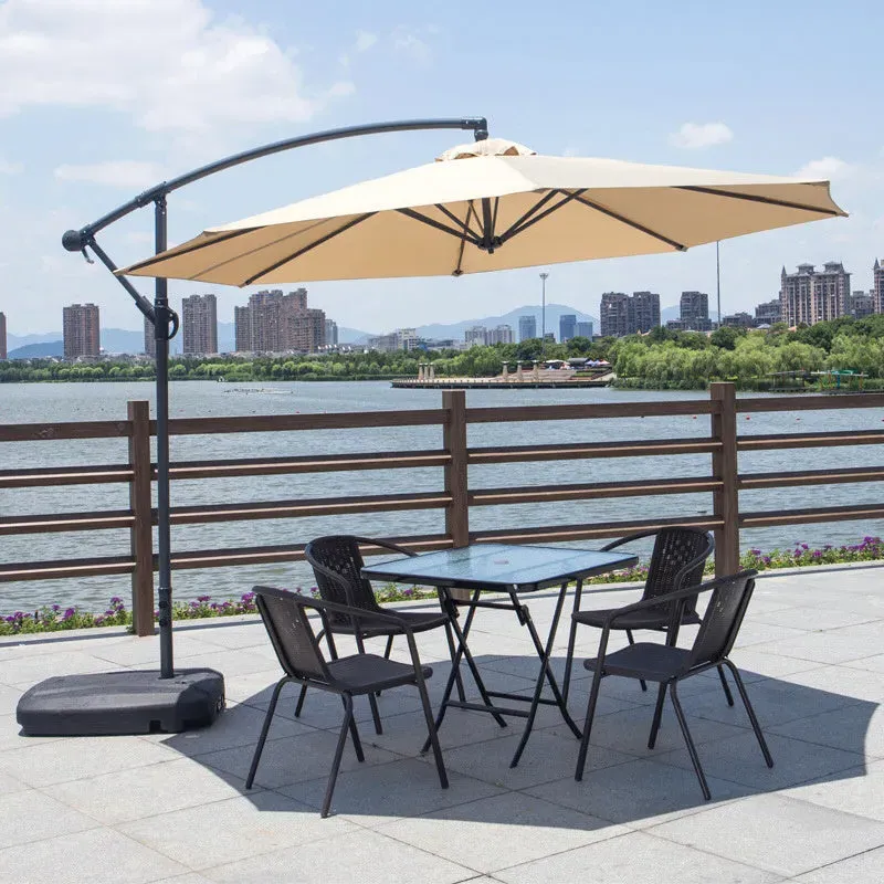 Square Dining Set with Parasol Hole - Wicker