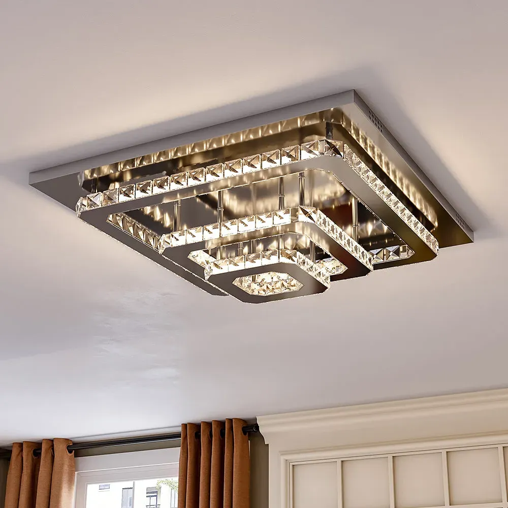 Square LED Ceiling Light 3-Tier - Chrome, Crystal