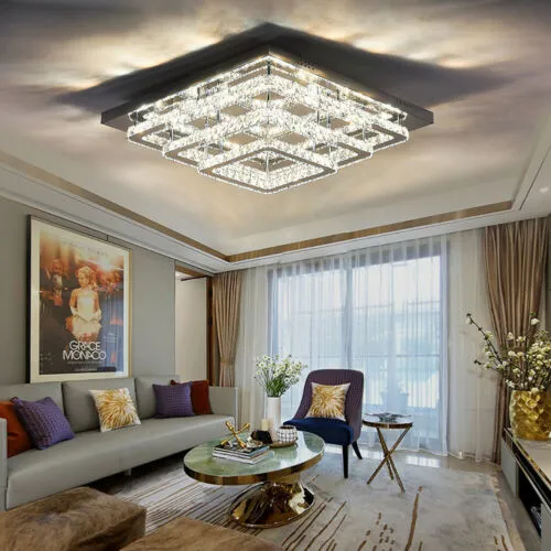Square LED Ceiling Light 3-Tier - Chrome, Crystal image