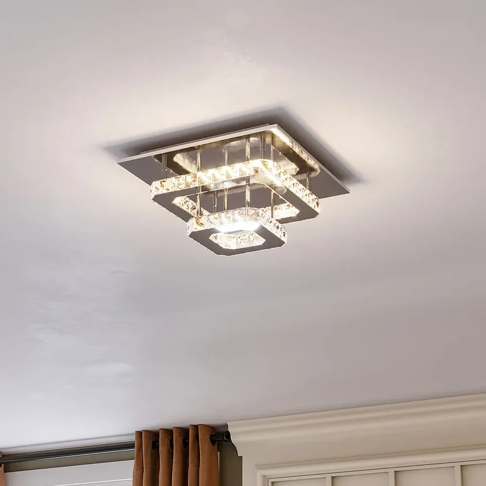 Square LED Ceiling Light with Crystal - Chrome