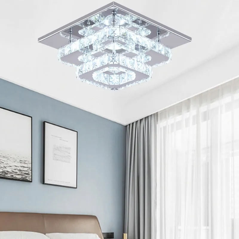 Square LED Ceiling Light with Crystal - Chrome