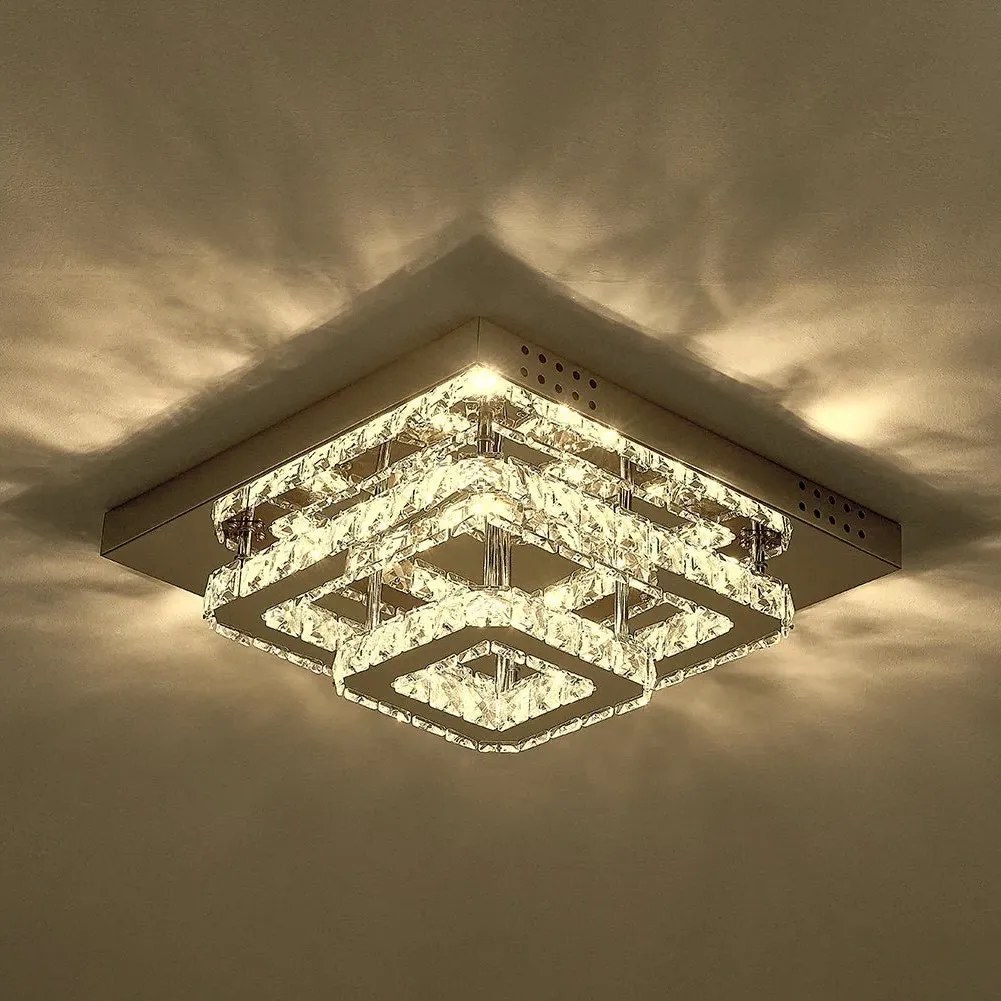 Square LED Ceiling Light with Crystal - Chrome