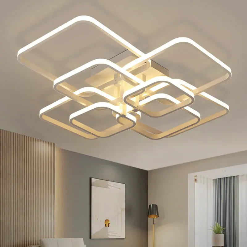 Square LED Ceiling Light with Remote - White, Metal