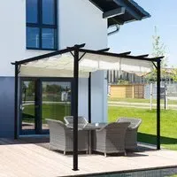 Square Pergola with Retractable Canopy - White