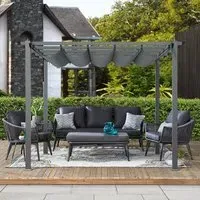 Square Pergola with Retractable Roof - Grey, Aluminum