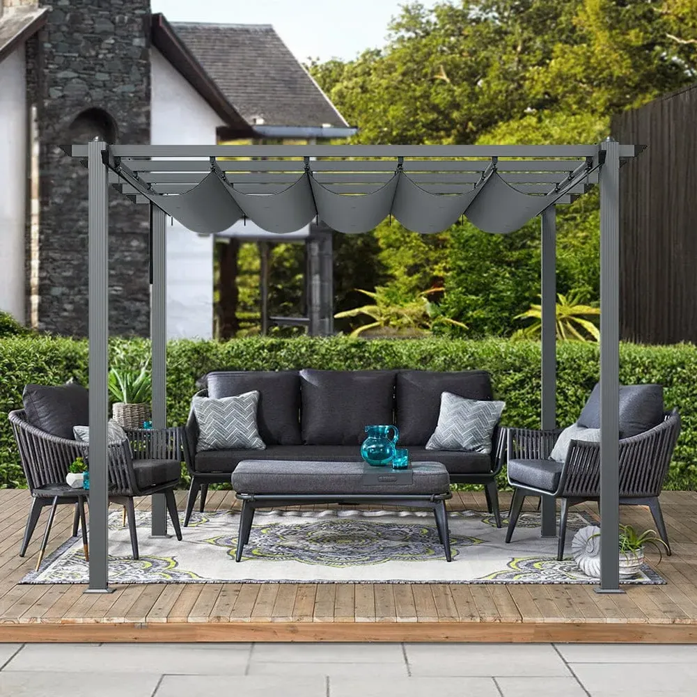 Square Pergola with Retractable Roof - Grey, Aluminum image