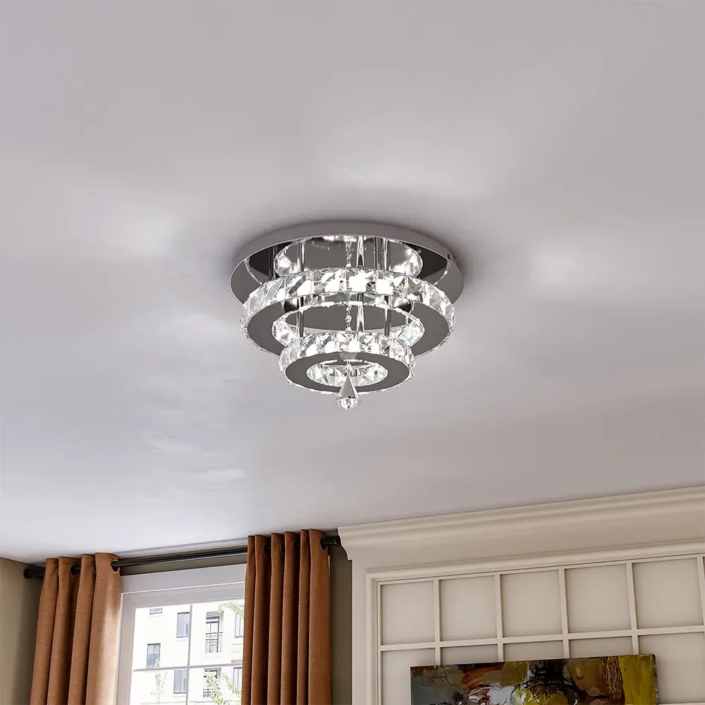 Stacked LED Ceiling Light with Crystal Rims - Chrome