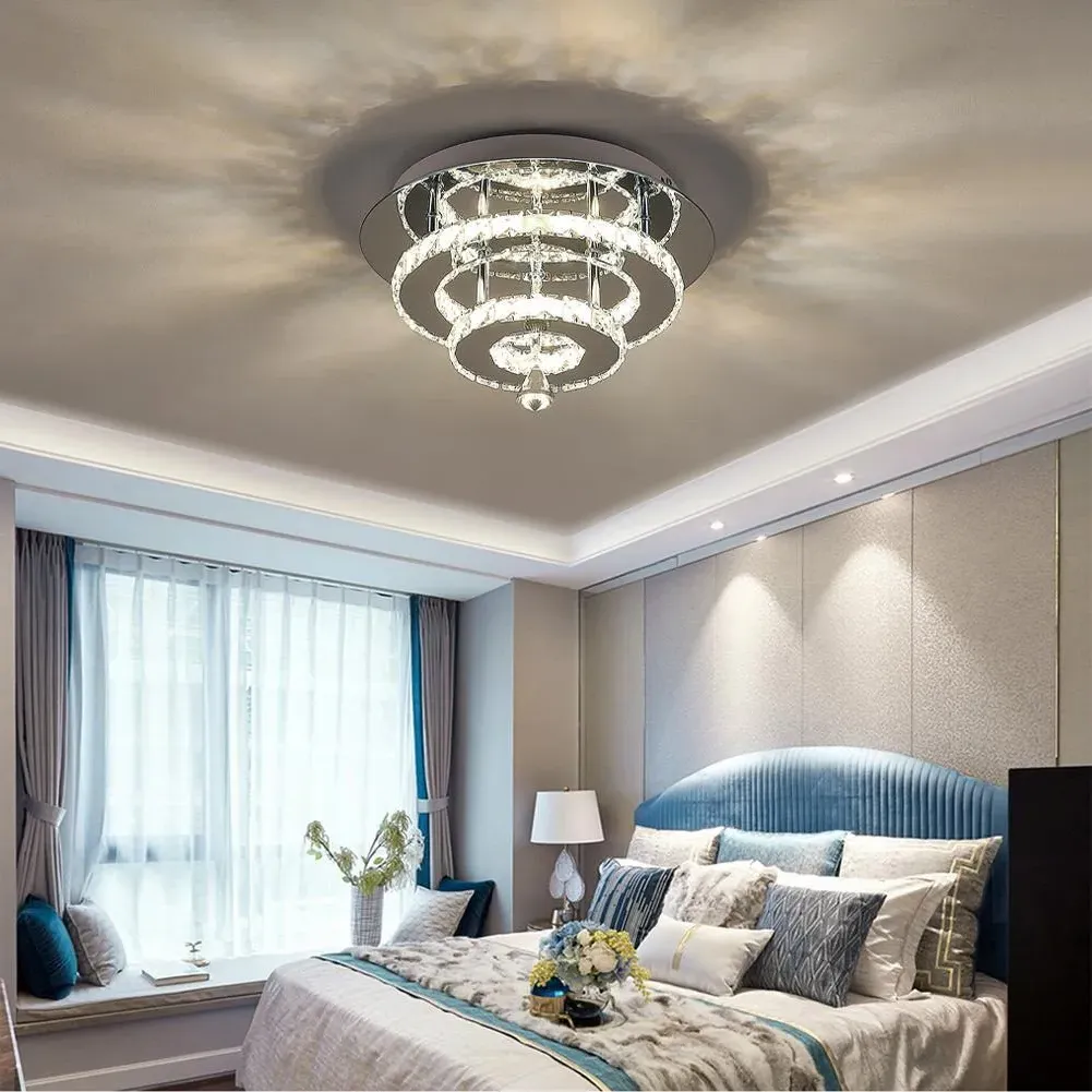 Stacked LED Ceiling Light with Crystal Rims - Chrome