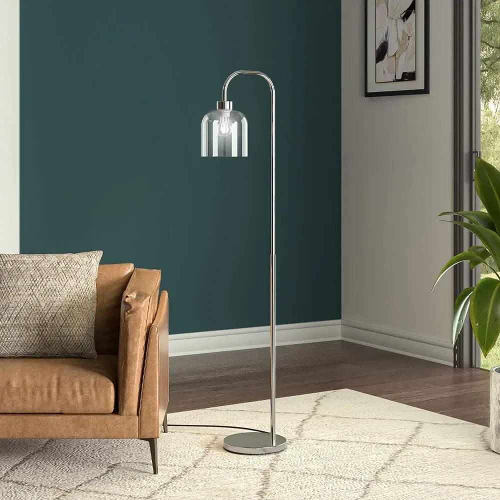 Standing Floor Lamp with Glass Shade - Chrome