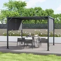 Steel Pergola with Retractable Canopy - Dark Grey