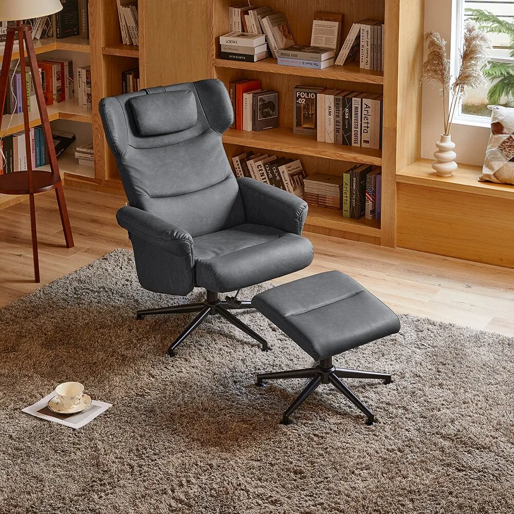 Swivel Armchair with Footstool - PU Leather