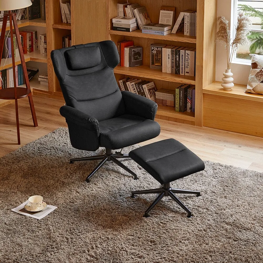 Swivel Armchair with Footstool - PU Leather image