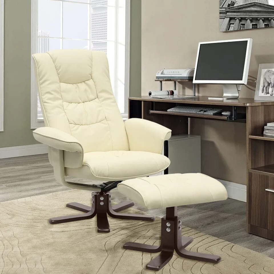 Swivel Recliner Chair with Footstool - PU Leather image