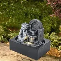Tabletop Cherub Fountain with LED - Grey, Resin