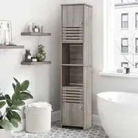 Tall Bathroom Storage Cabinet - Grey Oak, MDF