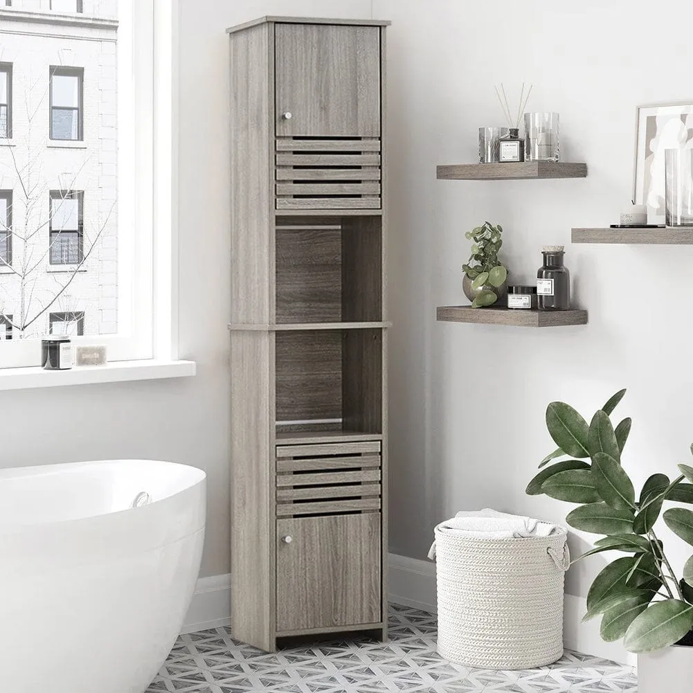 Tall Bathroom Storage Cabinet - Grey Oak, MDF image