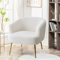 Teddy Fabric Armchair with Metal Legs - White