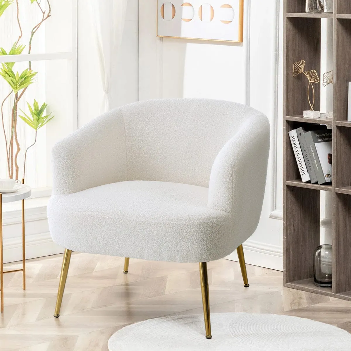 Teddy Fabric Armchair with Metal Legs - White