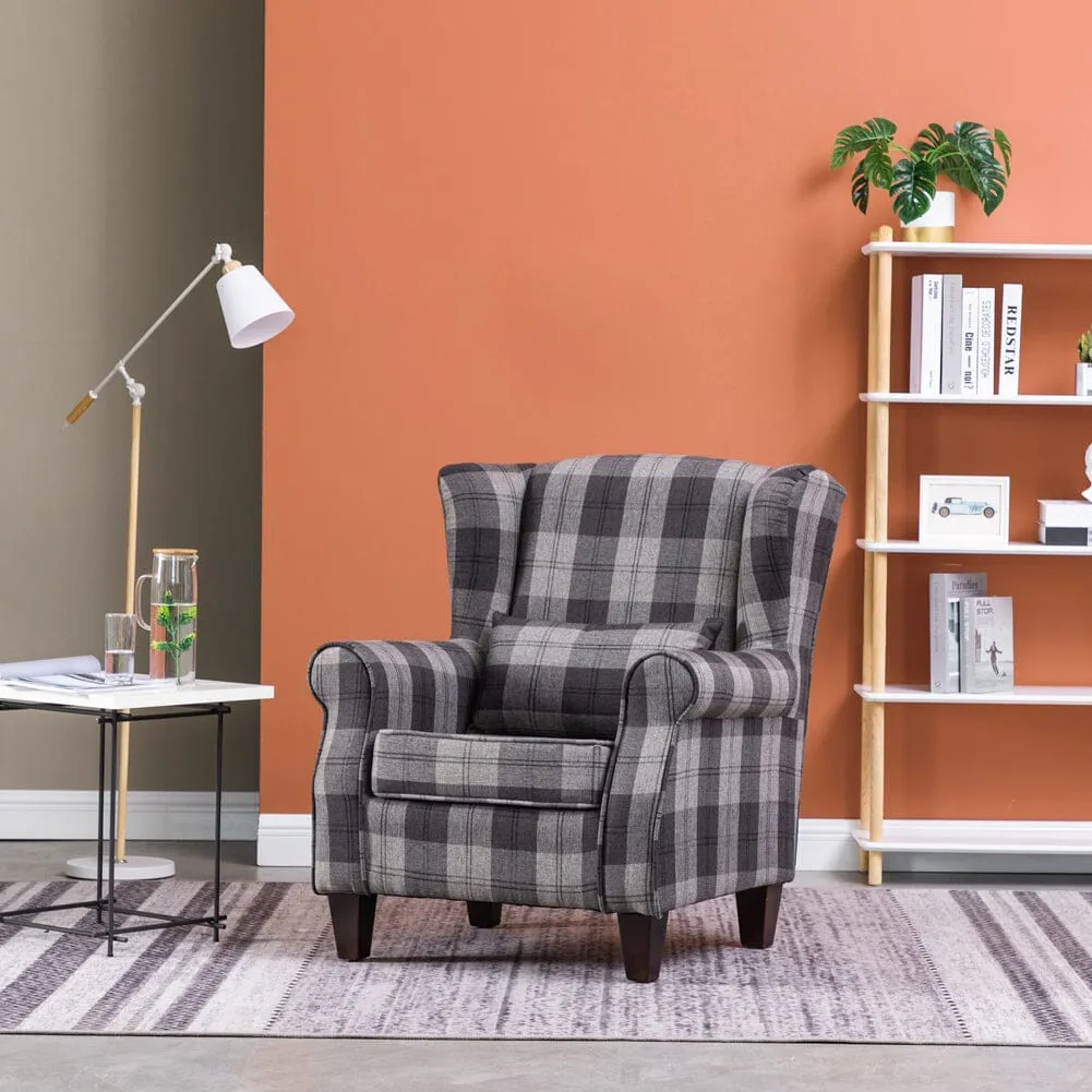 Tub Chair with Cushion - Grey Tartan, Fabric image