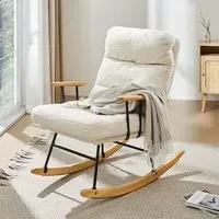 Tufted Rocking Chair with Armrests - White, Sherpa