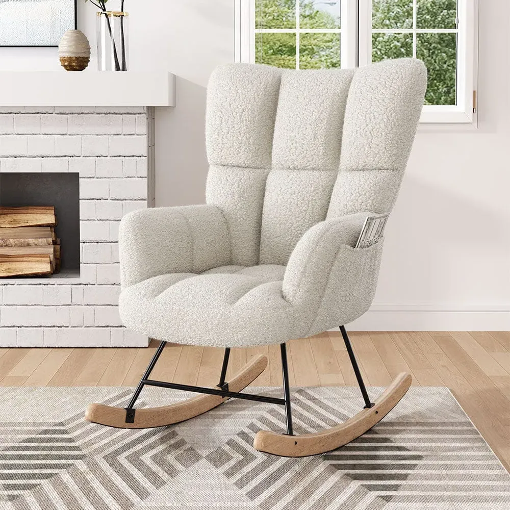 Tufted Rocking Chair with Armrests - White, Sherpa
