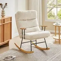 Tufted Rocking Chair with Armrests - White, Sherpa
