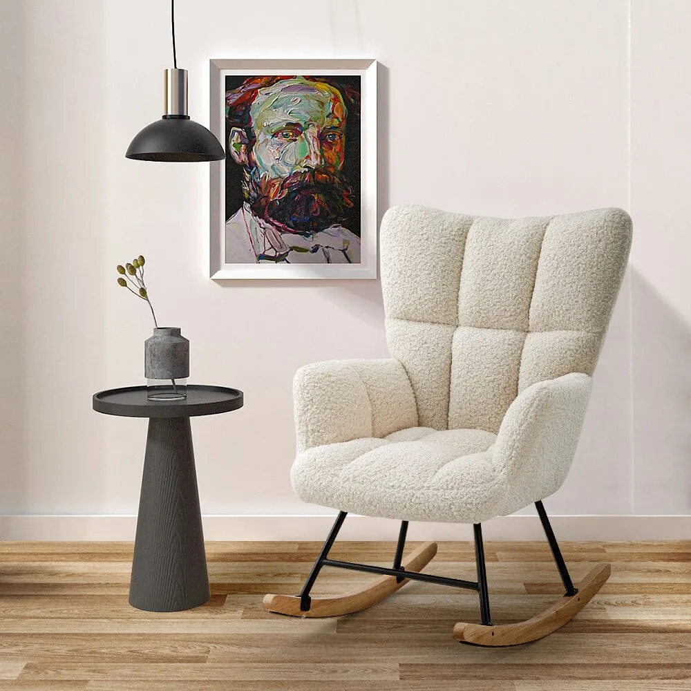 Tufted Rocking Chair with Armrests - White, Sherpa image
