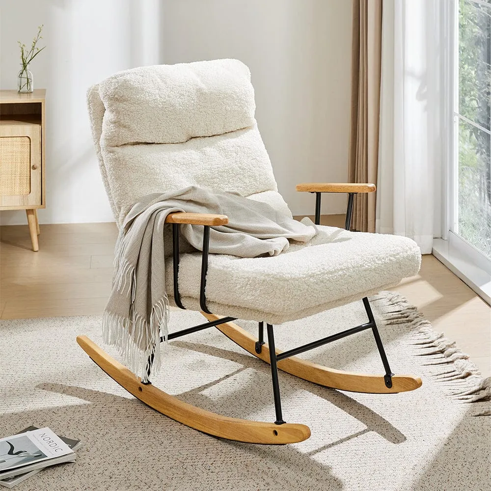 Tufted Rocking Chair with Armrests - White, Sherpa