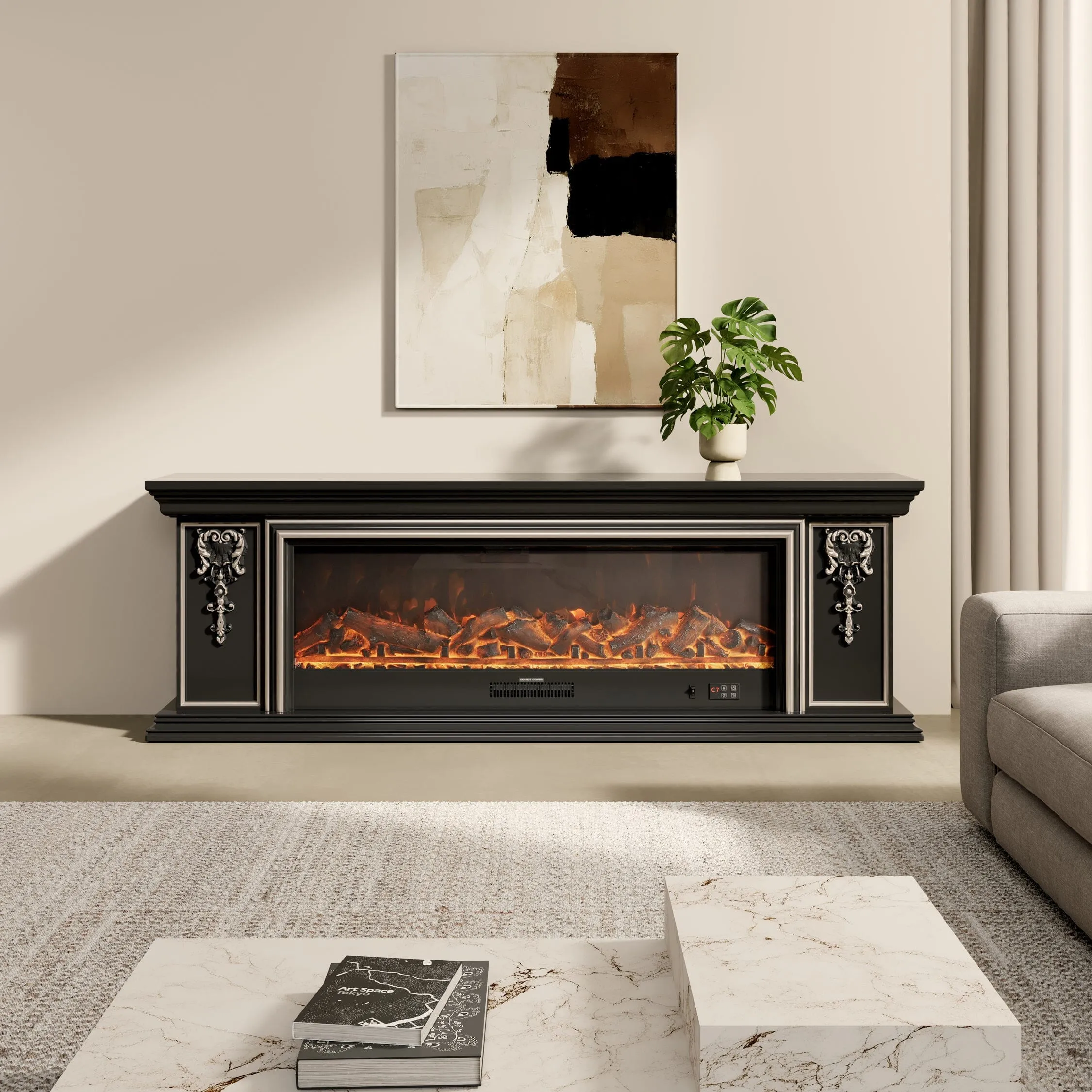 TV Cabinet Electric Fireplace with WiFi - Black image