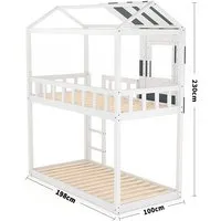 Twin Bunk Bed House Shaped - White, Pine Wood