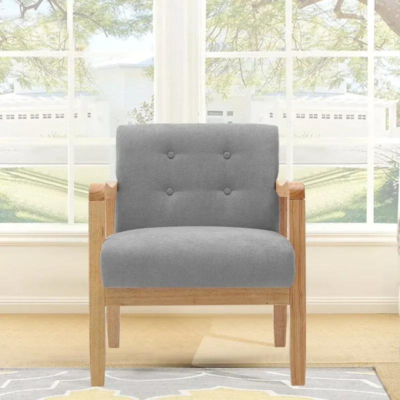 Upholstered Armchair with Button Tufting - Linen