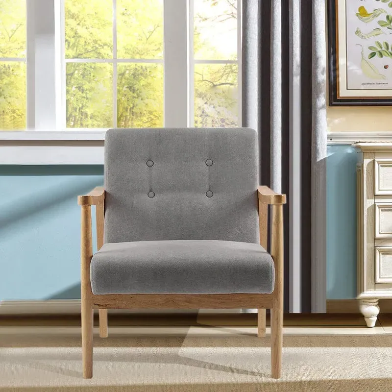 Upholstered Armchair with Button Tufting - Linen