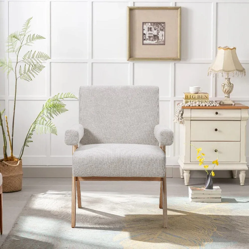 Upholstered Armchair with Wooden Frame - Beige, Linen image