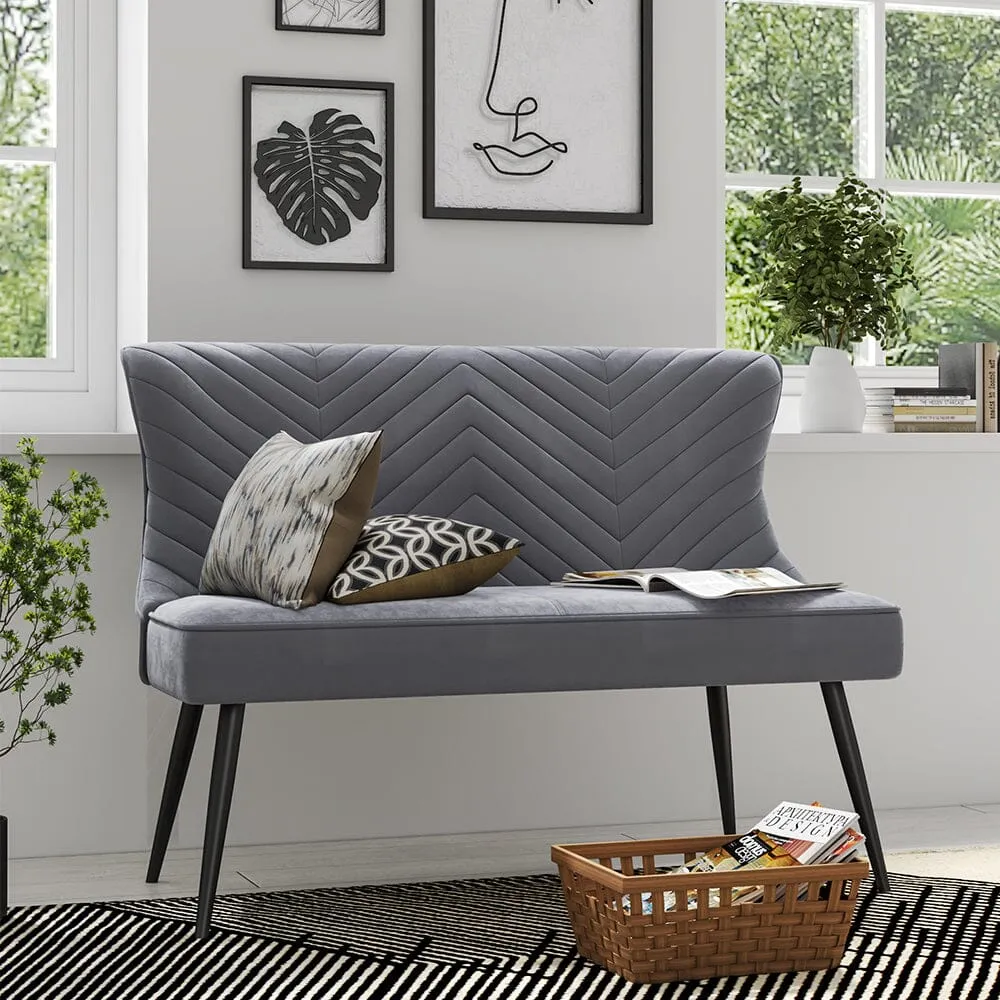 Upholstered Bench with Tufted Back - Grey, Velvet
