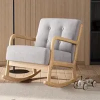 Upholstered Rocking Chair with Pillow - Grey, Linen