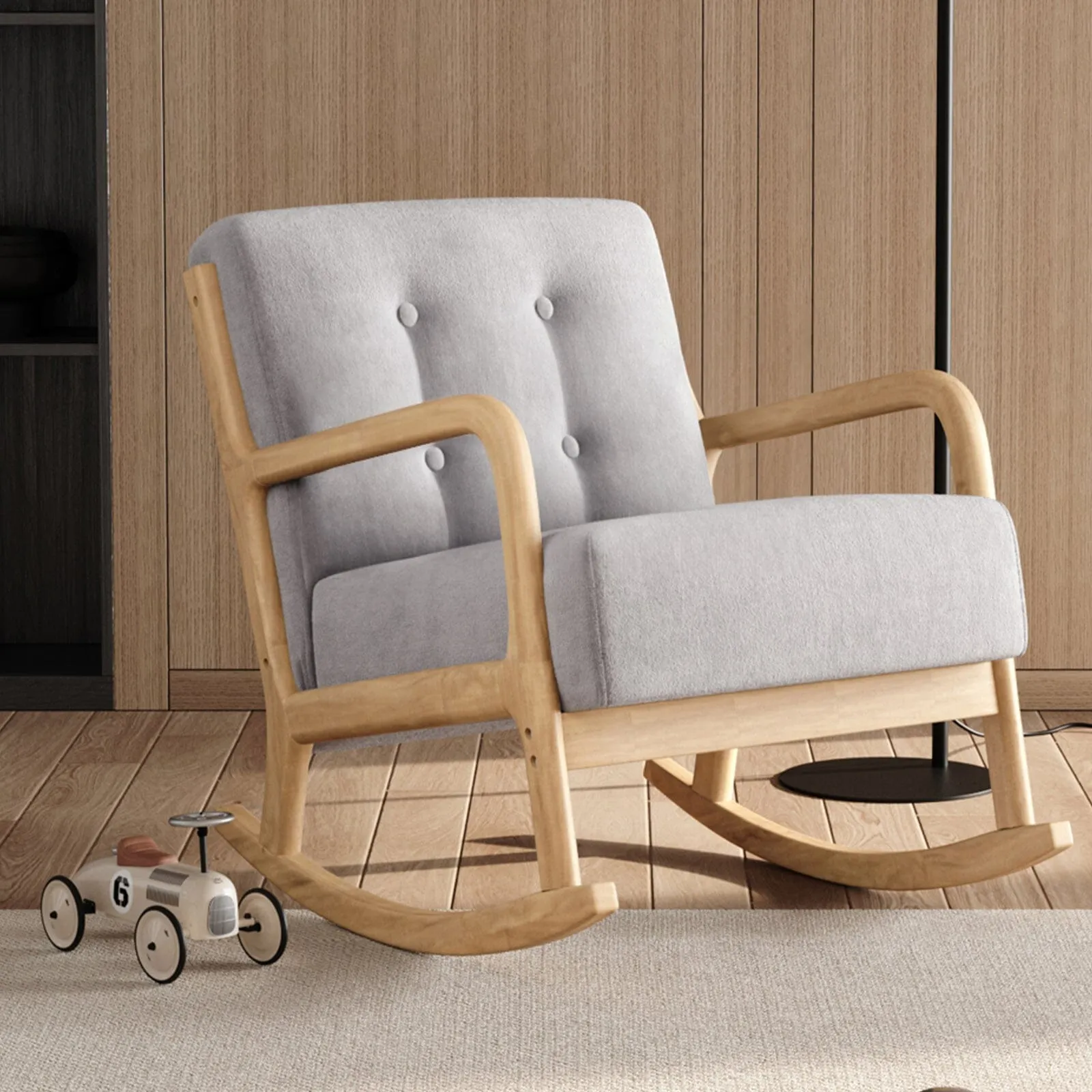 Upholstered Rocking Chair with Pillow - Grey, Linen image