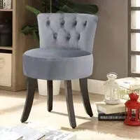 Upholstered Stool with Tufted Buttons - Velvet