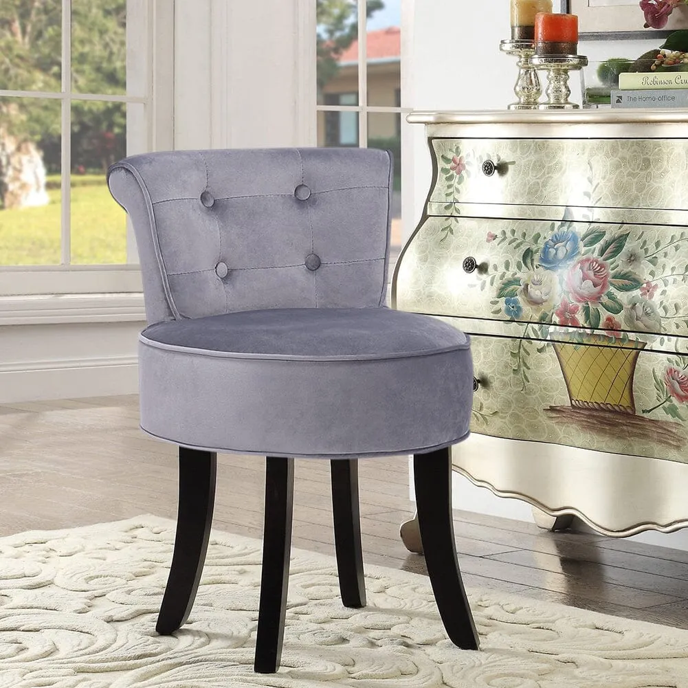 Upholstered Stool with Tufted Buttons - Velvet