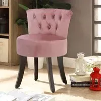 Upholstered Stool with Tufted Buttons - Velvet