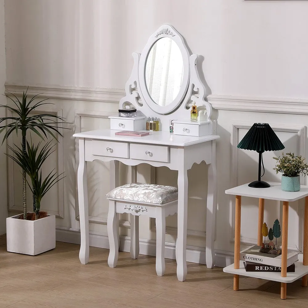 Vanity Desk with Mirror and Stool - White, MDF image