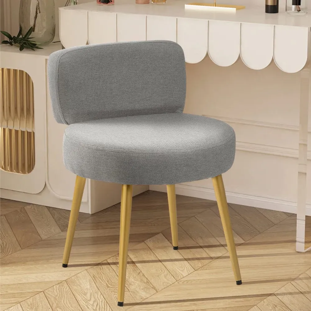 Vanity Stool with Backrest - Grey, Linen