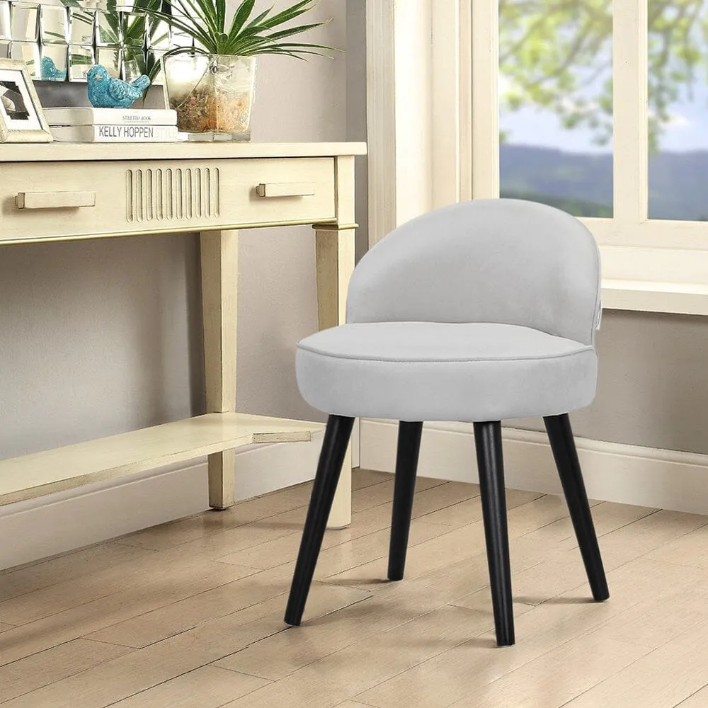 Vanity Stool with Low Back - Grey, Velvet