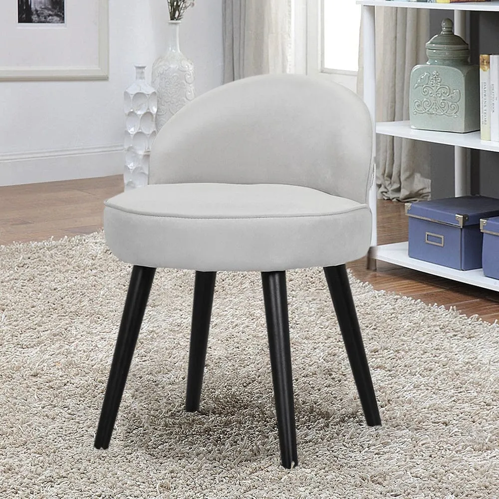 Vanity Stool with Low Back - Grey, Velvet