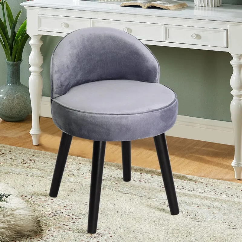 Vanity Stool with Low Back - Grey, Velvet